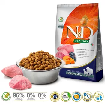 FARMINA N&D Pumpkin Lamb&Blueberry Adult Medium & Maxi - sausā barība suņiem - 12 kg