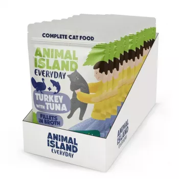 ANIMAL ISLAND tītara ar tunci kaķu barība maisiņos 12x85g