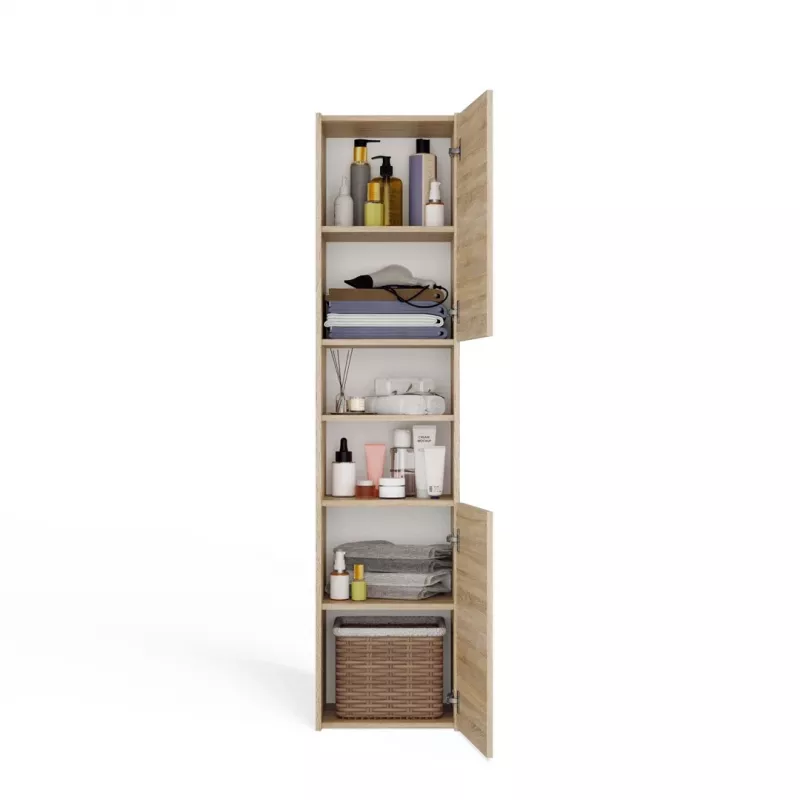 Vannas istabas uzglabāšanas skapis Top e shop S40 SONOMA — Ozola rāmis, brīvi stāvošs, 6 plaukti, 400×300×1700 mm