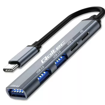 Qoltec 53790 USB-C 3.1 5in1 Hub Adapter | USB-C PD | USB-C | 2x USB 2.0 | USB 3.0