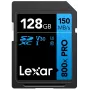 SDXC atmiņas karte Lexar 128GB UHS-I 800xPRO Class 10 U3 V30 — lasīšana 150 MB/s, rakstīšana 45 MB/s, melna