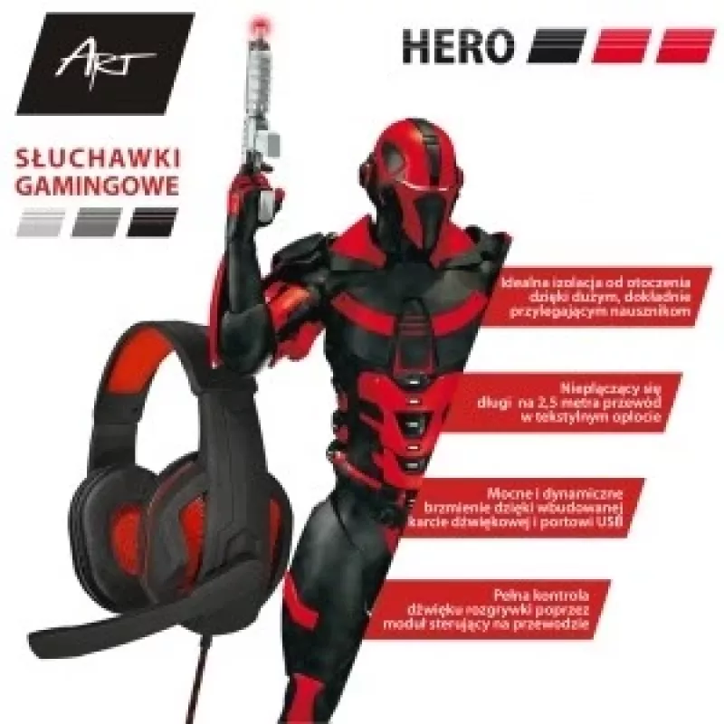 Gaming austiņas ar mikrofonu Art Hero USB