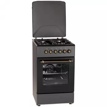 Gāzes/elektriskā plīts MPM MPM-56-KRM-13, 4 gāzes degļi, elektriskā cepeškrāsns 58 L, mehāniskie pogas, melna