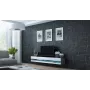 TV statīvs Cama Meble VIGO NEW 30/140/40 — 1400×400×300 mm, pelēka virsma, pelēks rāmis, balti spīdīgi priekšējie paneļi