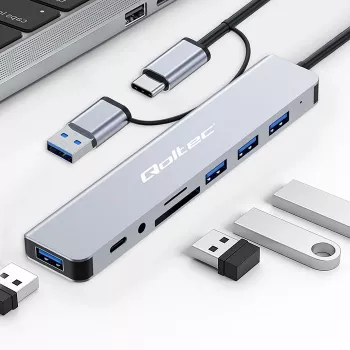 QOLTEC USB-C centrmezgls 4x USB + SD/TF karšu lasītājs modelis 53794