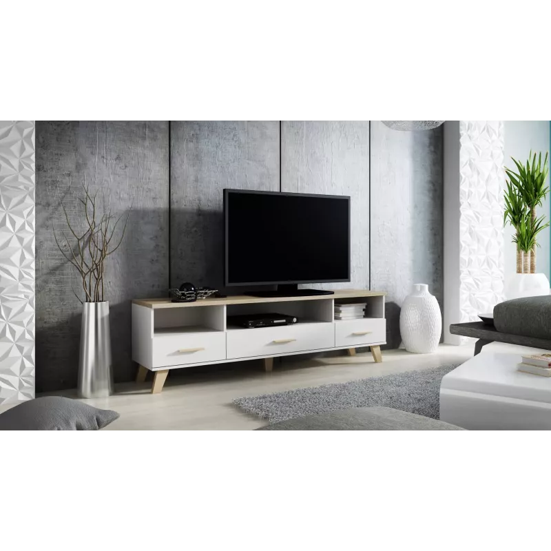 Cama RTV stand LOTTA 180cm Balts + sonoma oak