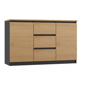 Kumode Topeshop 2D3S ANT/ART BA KPL — antracīts un ozols, 3 atvilktnes, skaidu plātnes rāmis
