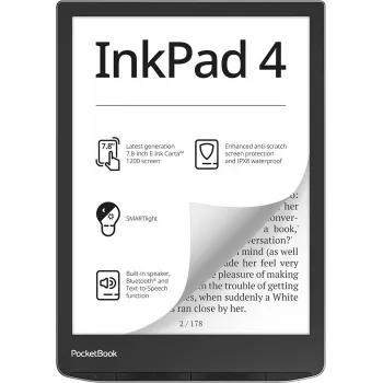 E-grāmatu lasītājs PocketBook InkPad 4 7.8 collu E Ink Carta, 32 GB, Wi‑Fi, Melns/Sudrabs