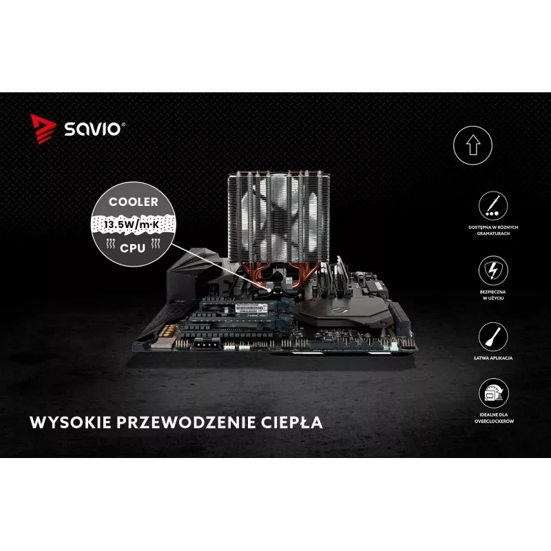 Termopasta SAVIO TG-03 1 g — 13,5 W/m·K, pelēka, ar aplikatoru un lāpstiņu