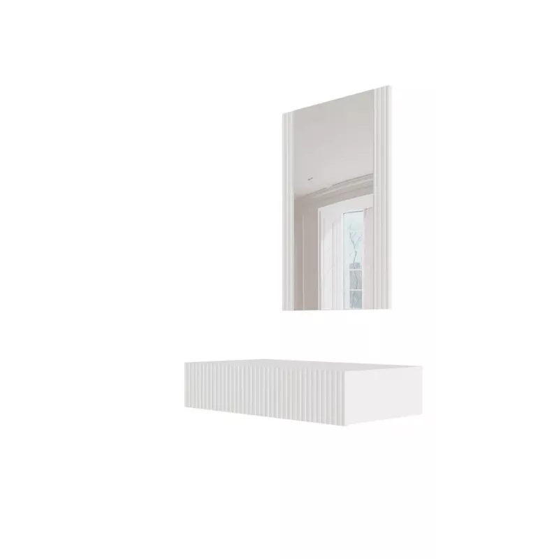 Tualetes galdiņš ar spoguli cama meble PAFOS 80×41,6×100 cm, matēti balts, MDF rāmis, 1 atvilktne