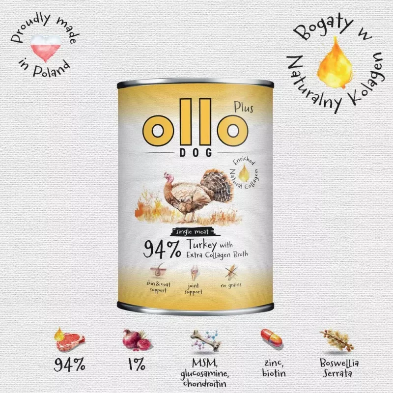 Ollo Plus Kolagen tītara konservs suņiem 400g