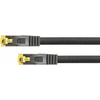 Python® sērijas RJ45 savienojuma kabelis ar Cat.7 neapstrādātu kabeli, kontaktdakšas aizsardzību (RNS®) un neilona pinumu, S/FTP, PiMF, bezhalogēna, 600MHz, OFC, melns, 15m (8070PY-150S)