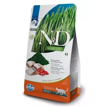 Sausā kaķu barība Farmina N&D Spirulina Siļķe 1,5 kg — bezgraudu, 44% olbaltumvielas, 20% tauku
