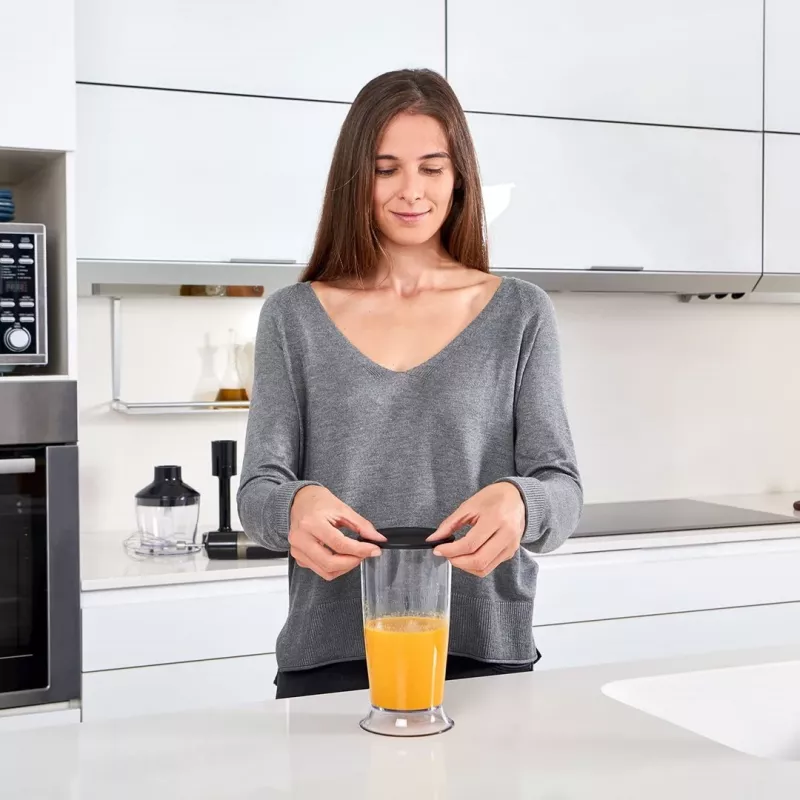 Rokas blenderis Black & Decker BXHBA1500E — 1500 W, nerūsējošā tērauda kāts, 20 ātrumi, kapājamais trauks, putotājs, pulsācija