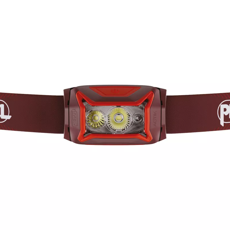 Galvaslampa Petzl Actik Core — LED, 100 lm, iebūvēts 1250 mAh USB uzlādējams akumulators, IPX4, sarkana