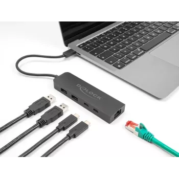 USB Hub DeLOCK 10 Gbps ar 2.5 Gigabit LAN un PD 85 W
