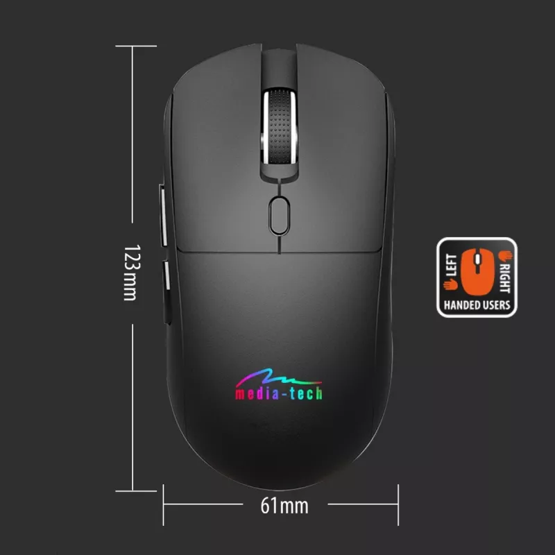 Bezvadu pele MEDIA-TECH MT1124 BT/RF Silent & Recharge — ambidekstrāla, 3200 DPI, Bluetooth + 2,4 GHz USB, 6 pogas, uzlādējama
