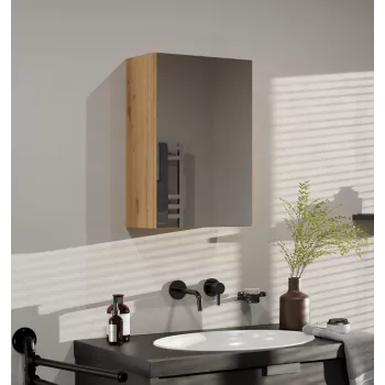 Sienas skapis vannas istabai POLA 1DL ARTISAN — ozola krāsas rāmis, 400×220×600 mm, 3 plaukti