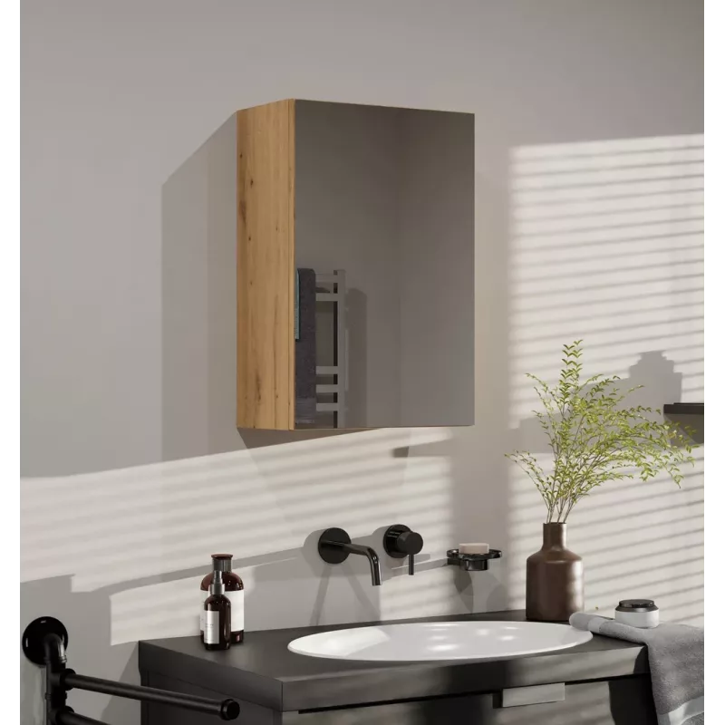 Sienas skapis vannas istabai POLA 1DL ARTISAN — ozola krāsas rāmis, 400×220×600 mm, 3 plaukti