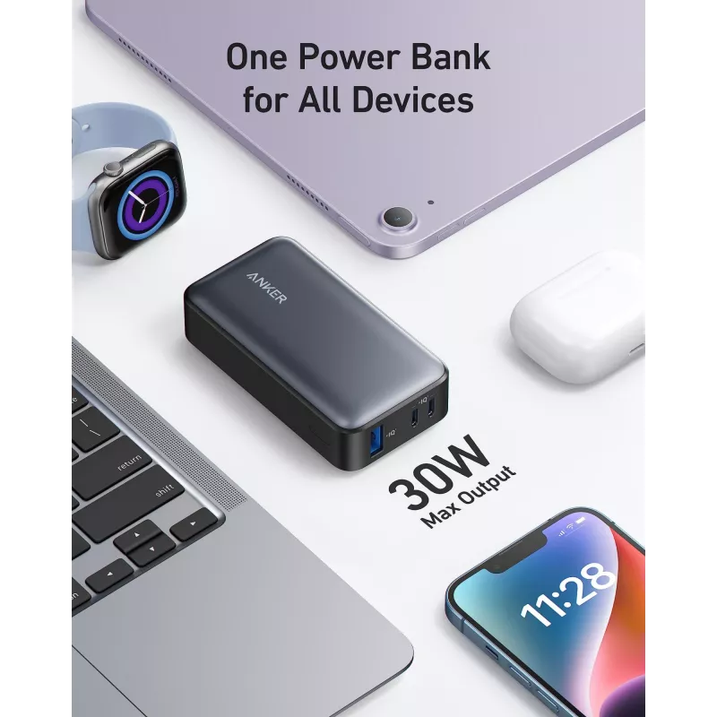 Anker PowerCore 533 - Powerbank - 10000 mAh - 30 W - 3 A (USB-C) - Melns (A1256G12)