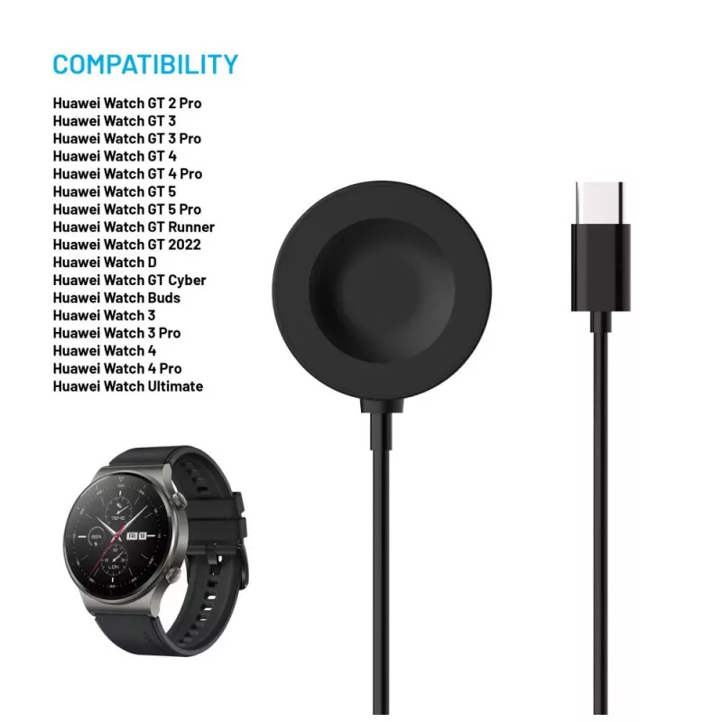 Fiksēts USB-C kabelis Huawei Watch GT/GT 3 Pro/Watch 4/4 Pro/Watch 5/5 Pro, FIXED