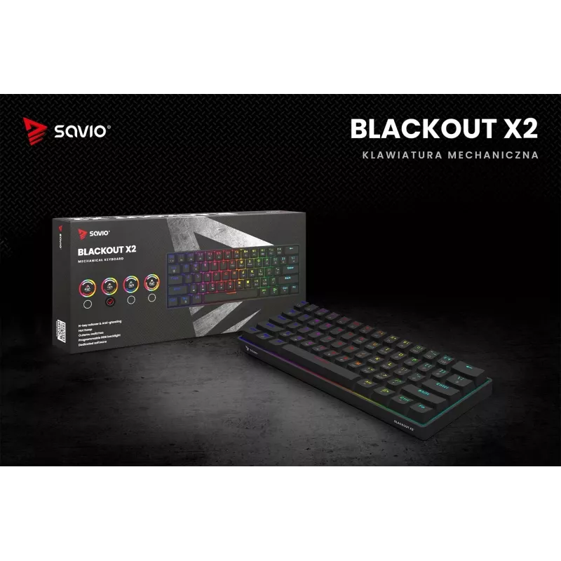 Mehāniskā spēļu tastatūra SAVIO BLACKOUT X2 BRŪNA 61 taustiņš 60% USB QWERTY RGB Outemu Brown