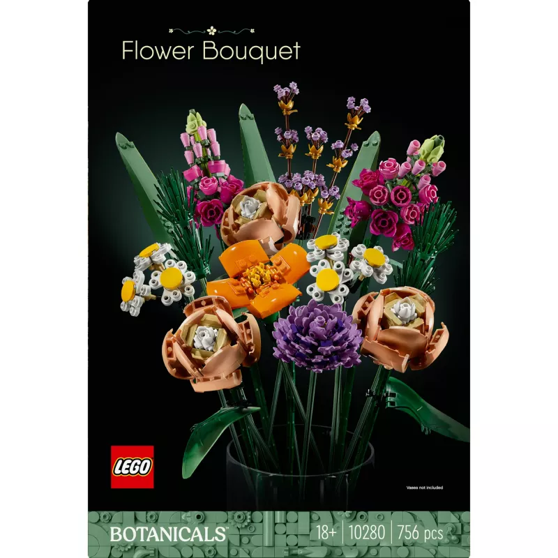 LEGO 10280 Icons Ziedu pušķis — Mākslīgo ziedu komplekts pieaugušajiem, dekoratīvs mājas aksesuārs, dāvanu ideja sievietēm un vīriešiem