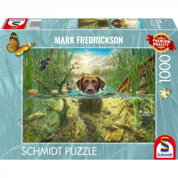 Mark Fredrickson: suņa mīlestība - brūns labradors vēsā ūdenī, Puzle 1000 gabali
