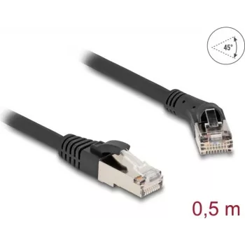 Tīkla kabelis DeLOCK RJ45 Cat.8.1 45° leņķa uz taisnu spraudni 0,5 m melns