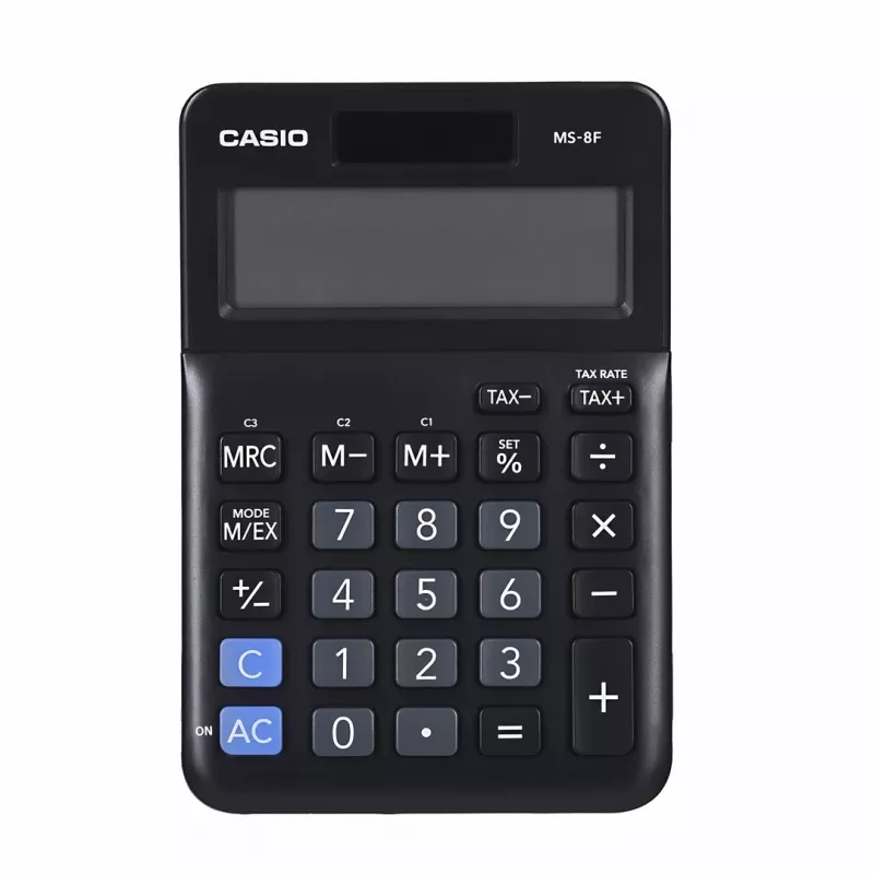 Casio MS-8F vienkāršs galda kalkulators, 8 cipari, baterija/saules enerģija, melns