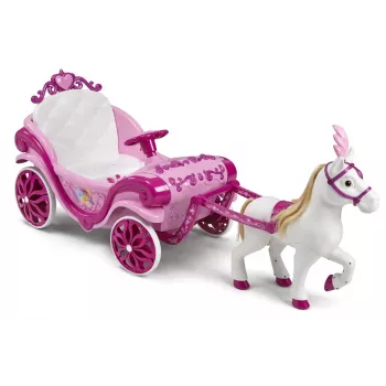 Huffy elektriskā Disneja princeses kariete ar zirgu 6 V rozā