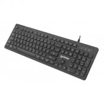 Manhattan Gaming USB tastatūra, Low Force Key Edition, 12 multivides taustiņi, Varavīksnes-LED fona apgaismojums, USB-A, Melna, Mazumtirdzniecības kaste (vācu izkārtojums)
