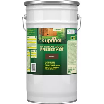 Cuprinol ārējais koksnes konservants (BP) – ūdens bāzes – 25 l – Kastanis – 6 m²/L – 2 h – 6 h (5095364)