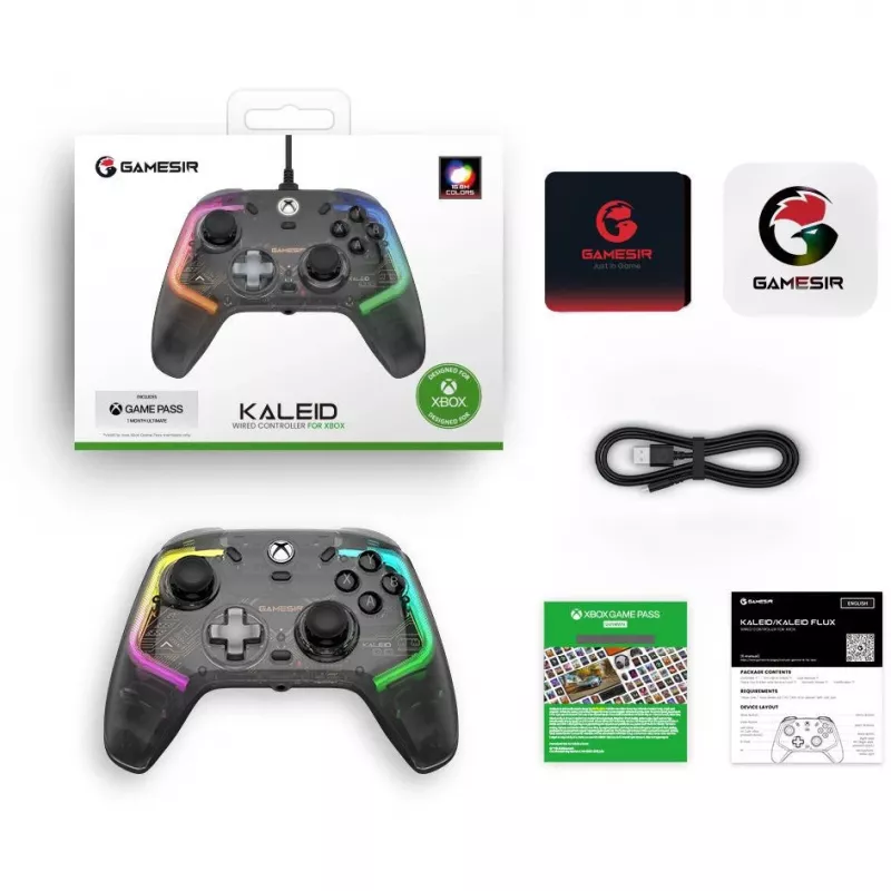 GameSir Kaleid spēļu kontrolieris caurspīdīgs melns vadu USB Type-C Xbox One / Xbox Series X / Series S, 3 m kabelis
