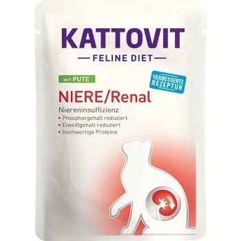 KATTOVIT Niere/Renal 85 g sachet — 12 x 85 g, mājputnu gaļa (liellopu, vistas, pīles, tītara) pieaugušiem kaķiem ar nieru mazspēju