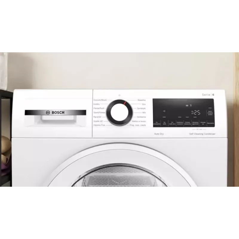 Kondensācijas žāvētājs Bosch WQG145APPL 9 kg ar siltumsūkni, 14 programmas, LED displejs, balts