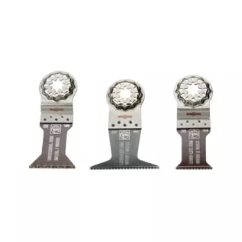 FEIN E-Cut Combo Starlock WOOD & METAL zāģa asmeņu komplekts 35222967100, 3 iegremdes zāģēšanas asmeņi (Long-Life 50 x 35 mm un 50 x 65 mm, Universal 55 x 44 mm), Starlock stiprinājums