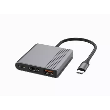GEMBIRD A-CM-COMBO3-05 USB-C 3-in-1 daudzportu adapteris (HDMI + USB 3.2 + USB-C) pelēks
