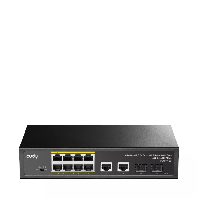 Cudy GS1010PS2 tīkla slēdzis Nepārvaldāms Gigabit Ethernet (10/100/1000) Power over Ethernet (PoE) Melns