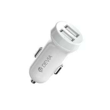 Auto lādētājs Devia Smart Series Lightning 5V 3.1A Divi USB Baltā krāsā