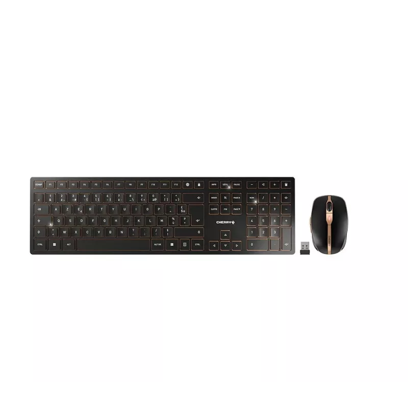 CHERRY DW 9100 SLIM bezvadu tastatūra un pele, RF Wireless + Bluetooth, AZERTY, melna