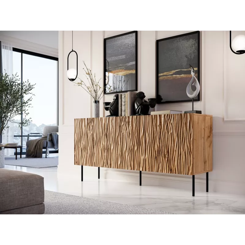 Kumode cama meble JUNGLE 152x40.5x74.5 cm — ozols wotan, melnas kājas, skaidu plātne