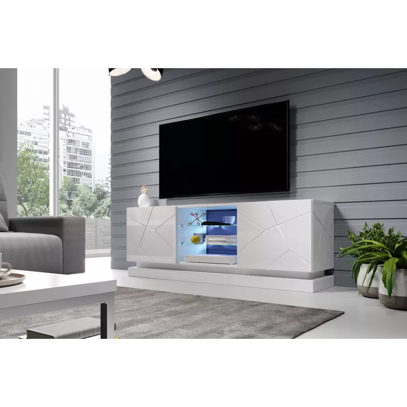 TV skapis Cama Meble QIU 160 — MDF balts spīdums, 1600×420×570 mm