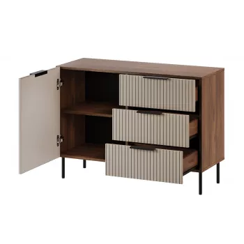 Kumode ALMERA 104x42x75 cm, valrieksts/krems, 3 atvilktnes, skaidu plātne