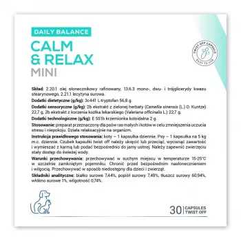 VETEXPERT Calm&Relax Mini nomierinošs papildbarība — 30 kapsulas maziem suņiem un kaķiem, 100 g, bez cukura, bez lipekļa