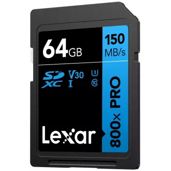 Lexar 64 GB SDXC UHS-I 800xPRO atmiņas karte — Class 10, U3, V30, 150 MB/s