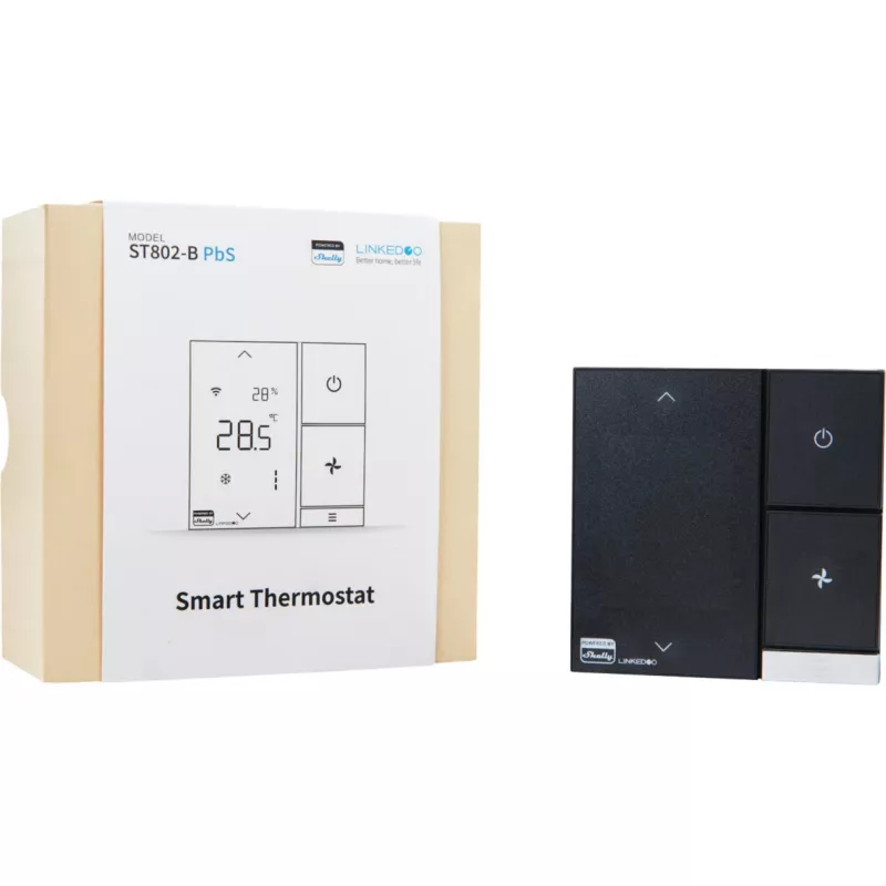 Shelly LinkedGo Black viedais HVAC termostats – digitālais Wi‑Fi (802.11b/g/n), 87×87×35 mm