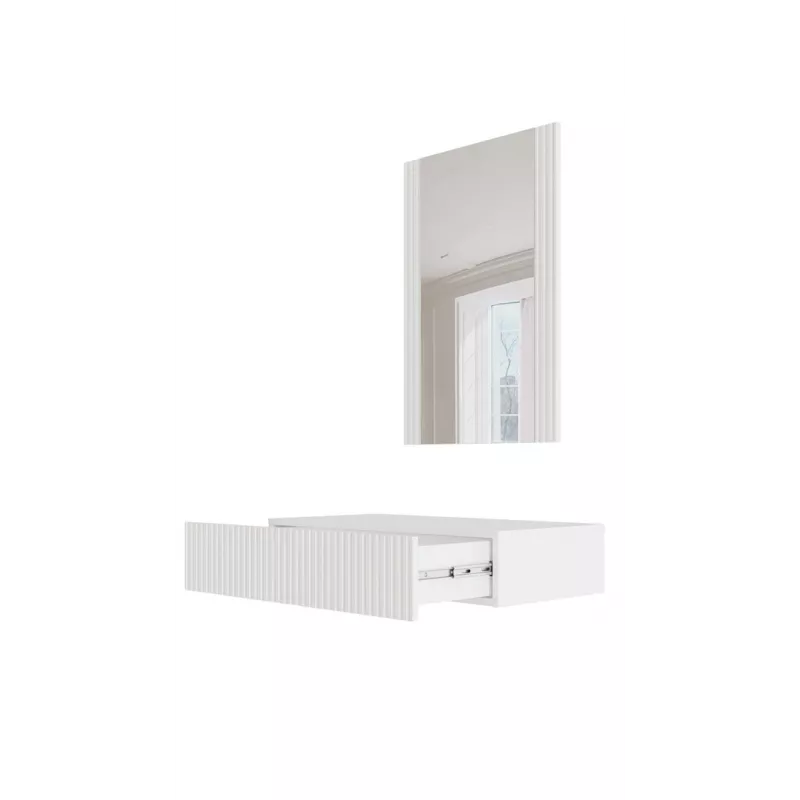 Tualetes galdiņš ar spoguli cama meble PAFOS 80×41,6×100 cm, matēti balts, MDF rāmis, 1 atvilktne
