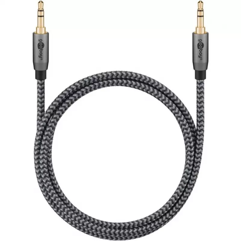 Plus Audio savienojuma kabelis AUX 3,5 mm stereo (melns/sudrabs, 2 metri)