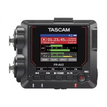 Portatīvais audio ierakstītājs Tascam FR2-AV — 2 kanāli, 2 XLR kombinētās ieejas, USB-C interfeiss, 48–192 kHz, 24/32 biti, microSD līdz 512 GB